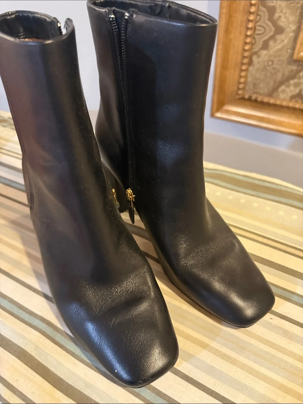 Cole Haan Black Leather Block Heel Ankle Boots Size 8.5